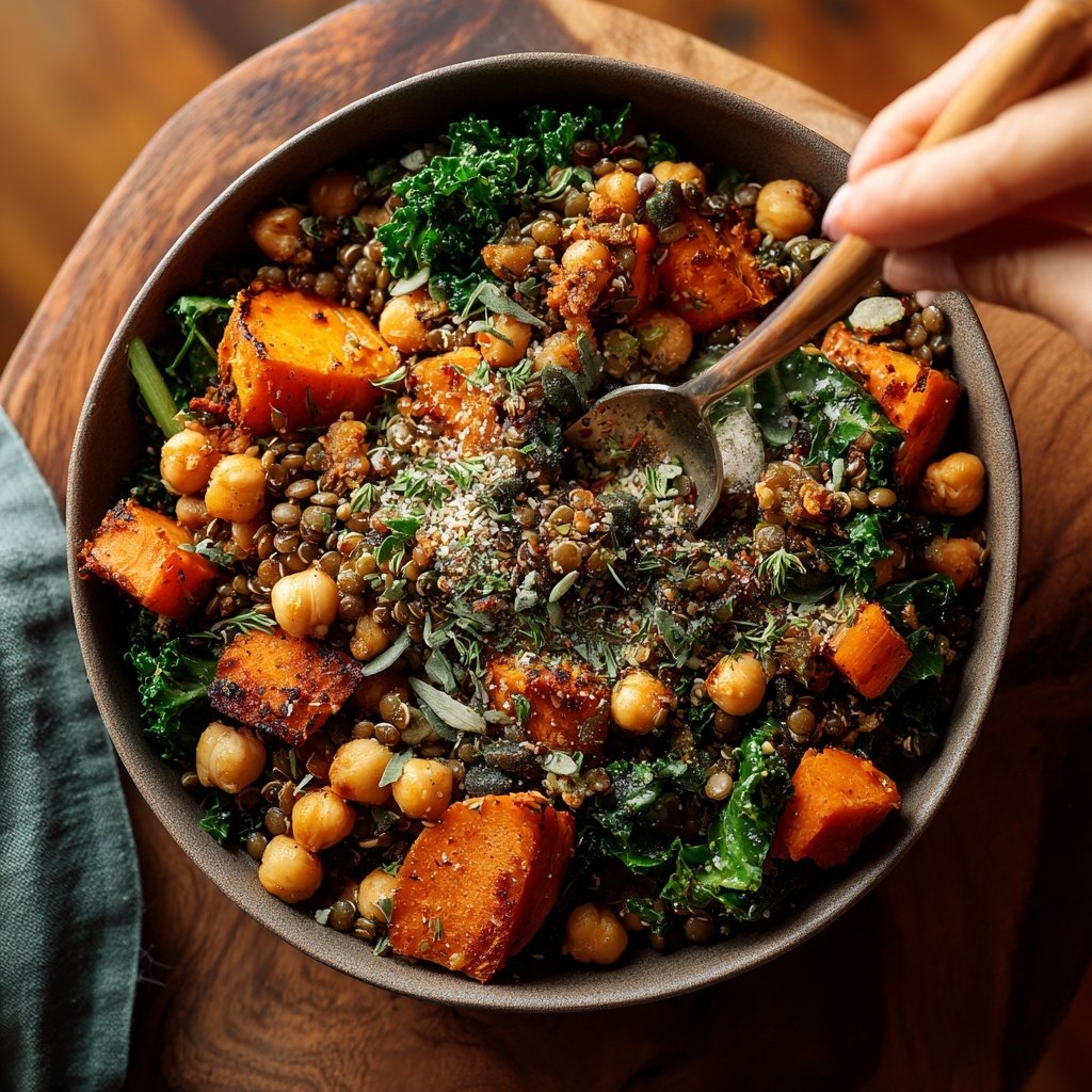 Roasted Veggie Lentil Grain Bowl